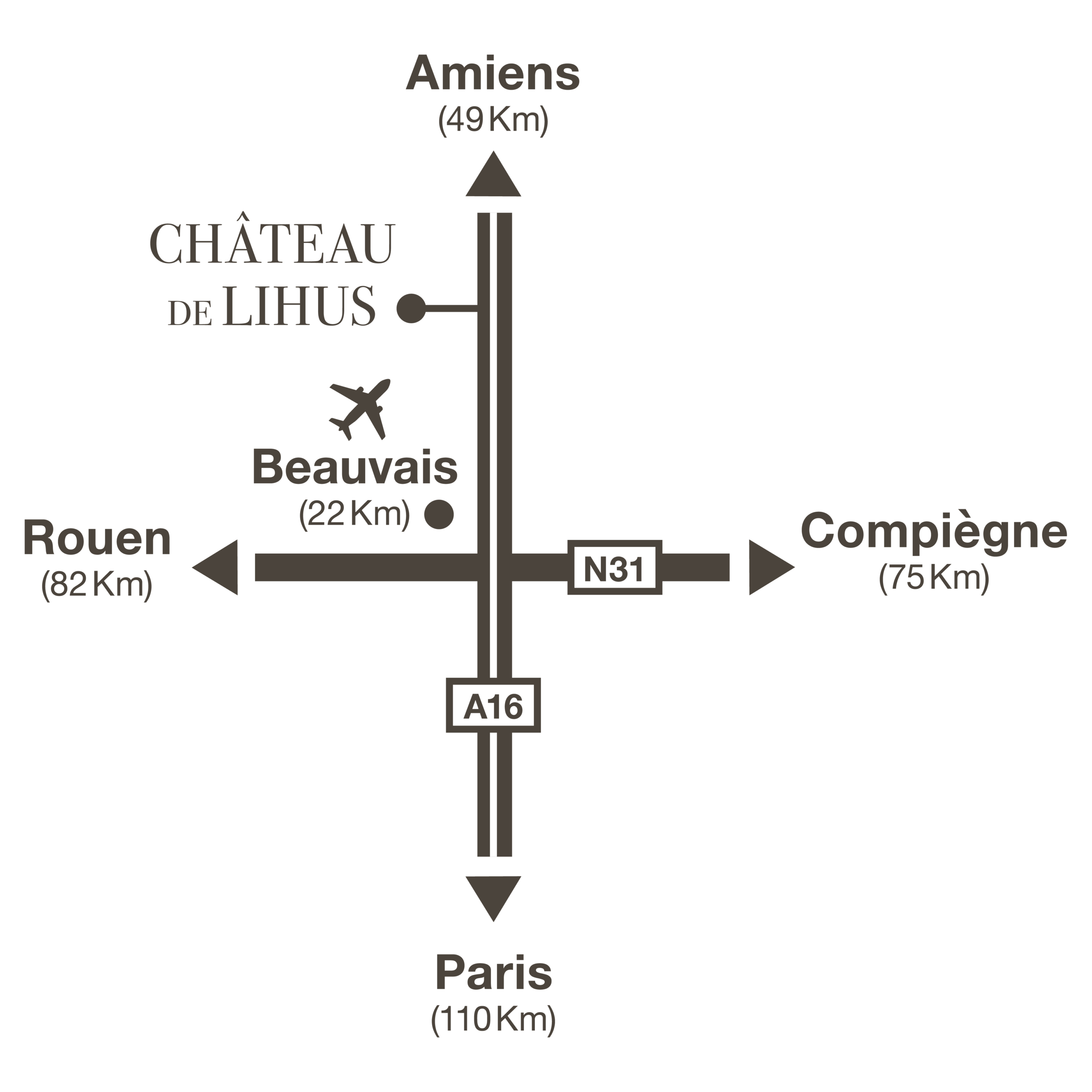 Plan d'accès au Château de Lihus